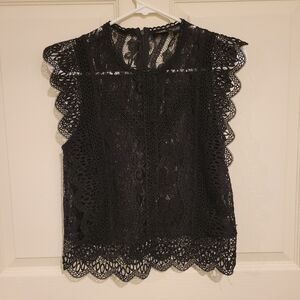 Zara Womens Black Lace Top, Small